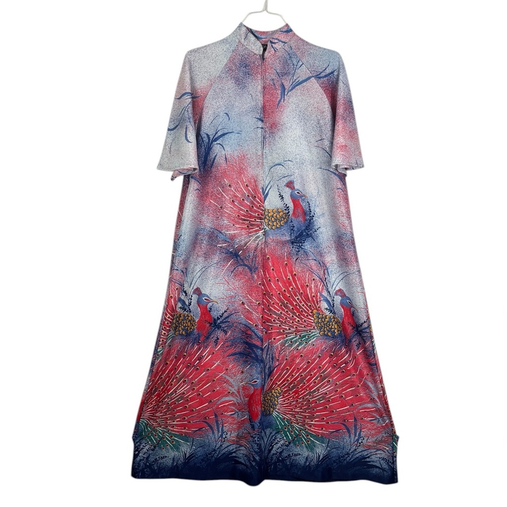 Vintage My Kinda Girl Peacock Maxi Dress Muumuu Kaftan Size Medium